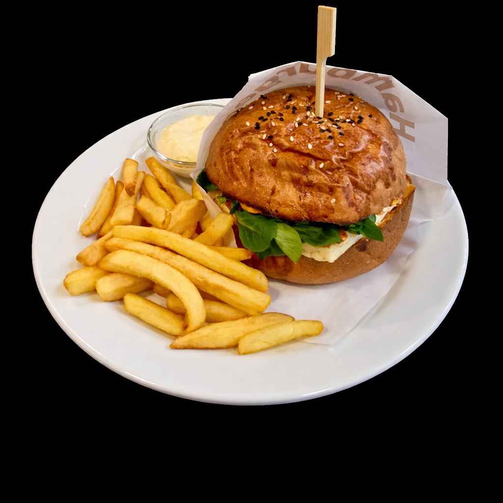 Halloumi burger s hranolkami a majonézou